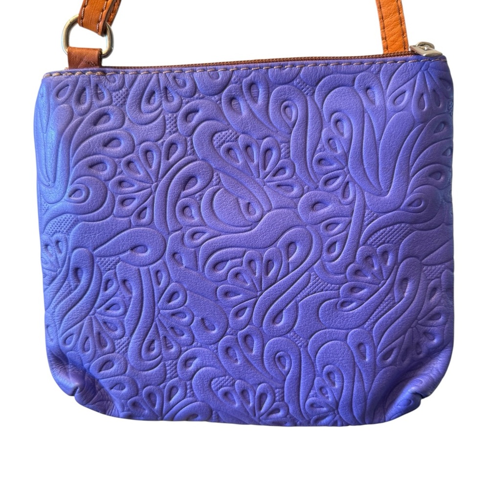 Chiaro Scuro Vera Pelle “Sabina” Italian Leather Purple Embossed Crossbody EUC - Picture 3 of 8